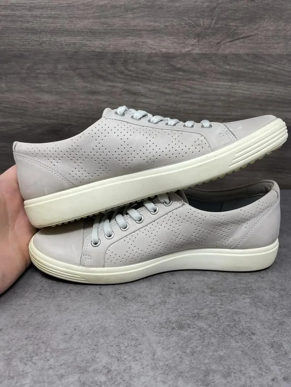 Ecco Light Gray Leather Perforated Athletic Sneakers
